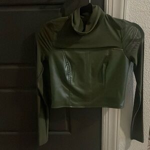 Women’s Bebe vegan leather, dark olive long sleeve top NWOT size small